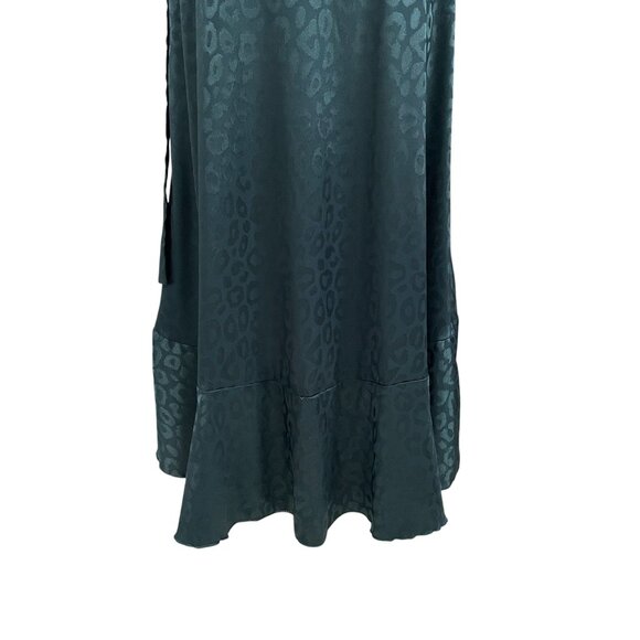 Simplee Green Satin Wrap Dress Medium Leopard Print Midi Tie Waist Elegant - Picture 14 of 14